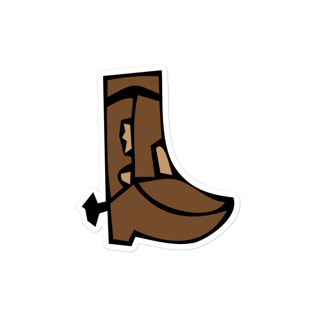 A photo of a hand-dawn cowboy boot sticker in shades of brown.
