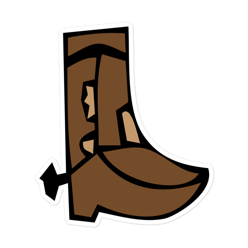 A photo of a hand-dawn cowboy boot sticker in shades of brown.