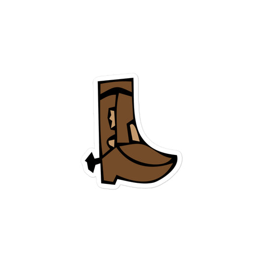 A photo of a hand-dawn cowboy boot sticker in shades of brown.