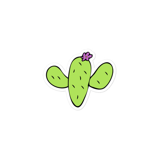 Photo of a green cactus sticker with a purple flower.