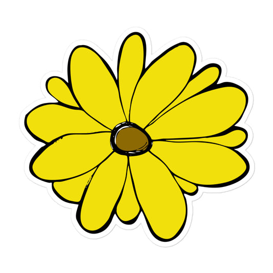 A photo of a vibrant yellow sunflower sticker with a brown centre.